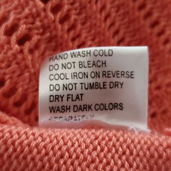 Open Knit Crochet Cardigan Sweater S One Button Front 3/4 Sleeves Coral Orange - Picture 5 of 5